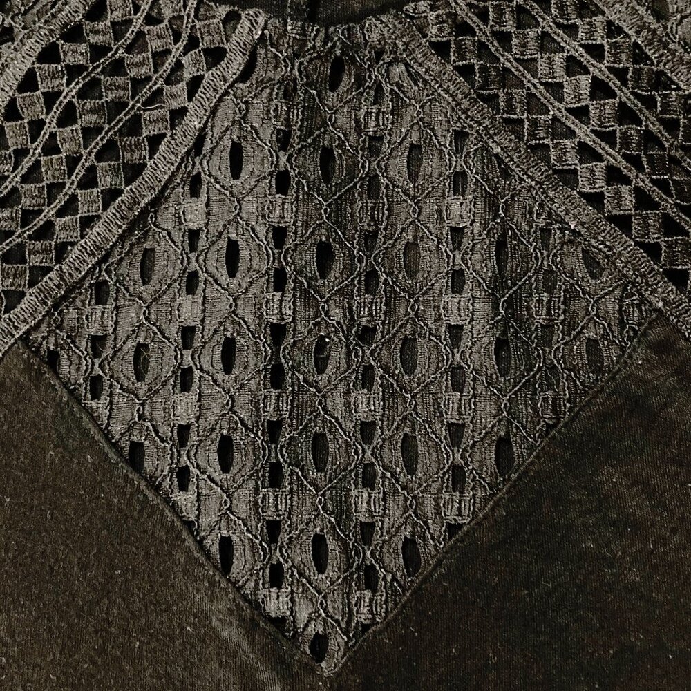 H&M Black geometric lace adorned black short-sleeve top ~ Goth XS SMALL shirt - Picture 4 of 12